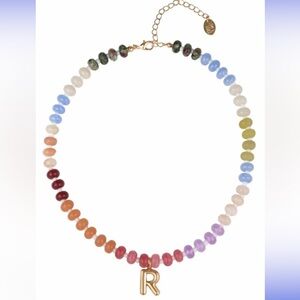 Rainbow Bead Initial R Neclace - Multicolor